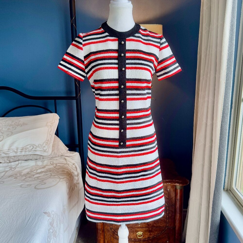 90s Vintage Andrea Gayle White w Red and Black Stripes Mini Dress